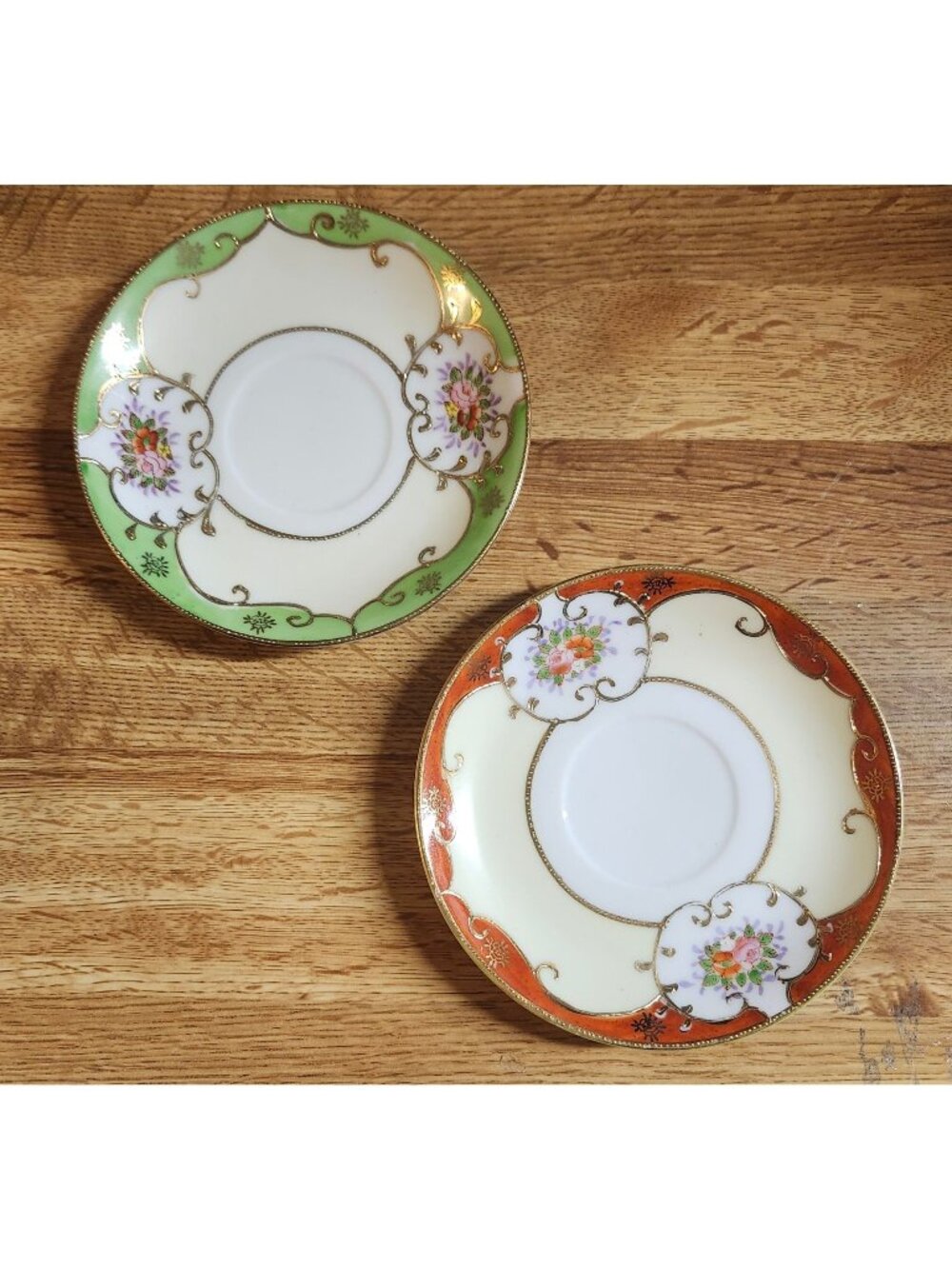 Occupied Japan Hand Painted 5.5" Saucers Ardalt Red, Green, Gold Accents No. 608